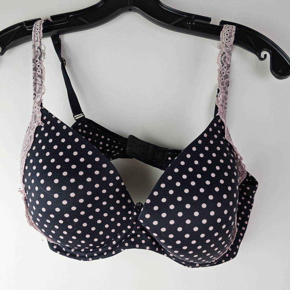 Soma Bra Black Pink Polka dot Underwire Embraceable Full‎ Coverage Lace Trim 34D